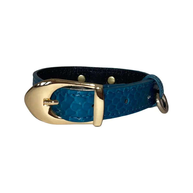 Dark Turquoise XS Snake 7-14 Collar/Custom Gold Hardware