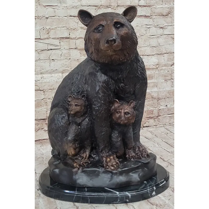 Mother Bear and Cubs - Bronze Metal Sculpture Statue Figure Signed Art Moigniez