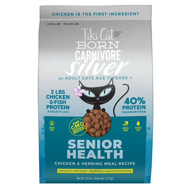 Tiki Cat Born Carnivore Silver Senior Health Chicken & Herring Dry Cat Food 2.8lb