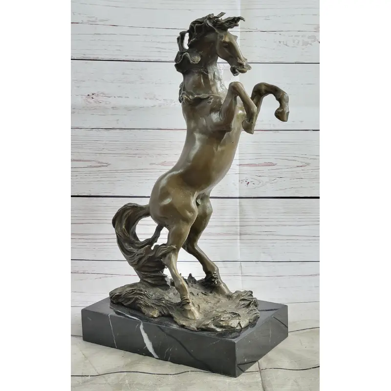 Rearing Horse Bronze Metal Statue Sculpture Figure on Marble Base