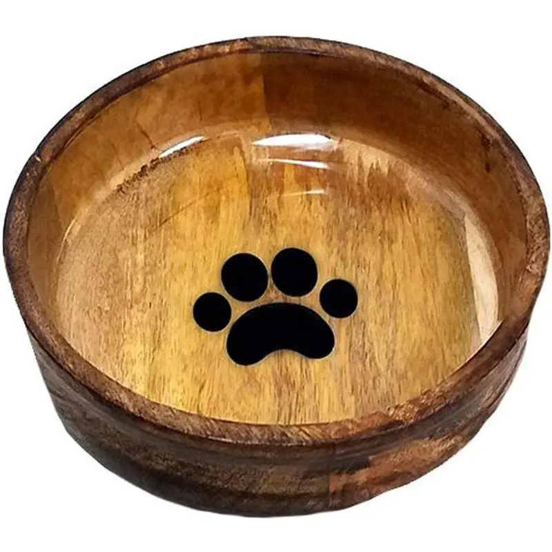 Advanced Pet Products Round Wood Paw Print Bowl
