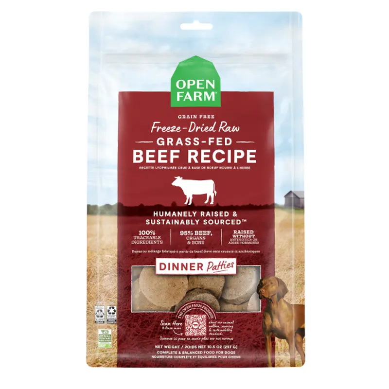 Open Farm Dog Freeze-Dried Raw Grass Fed Beef Patties 10.5oz
