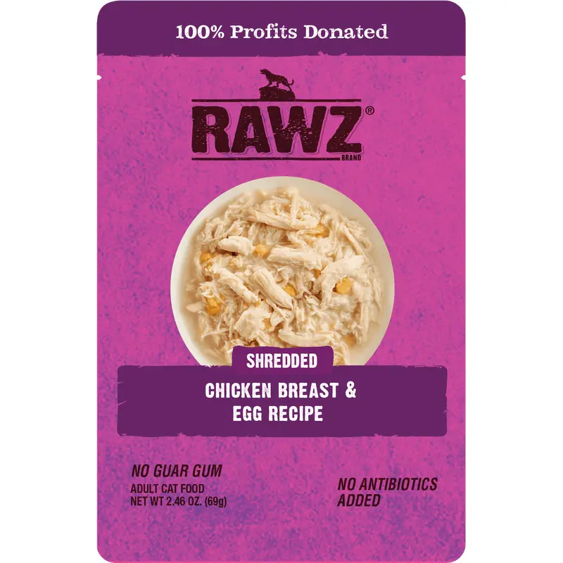 Raws Wet Cat Food 2.4oz Pouch Shreds  Chicken and Egg