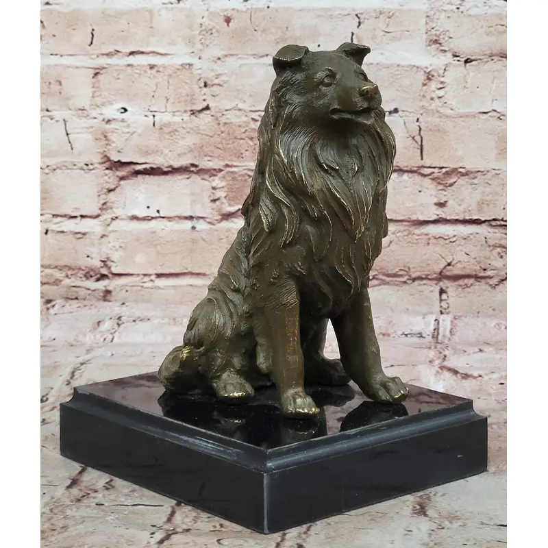 Bronze Collie Dog Statue   Loyal Companion Figurine