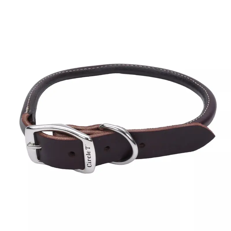 Coastal Circle T 5/8in Wide 16in Leather Round Dog Collar, Latigo