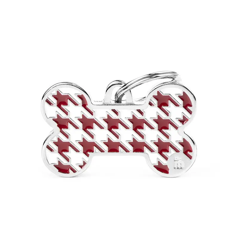 My Family ID Style Pied de Poule Big Red Bone ID Tag