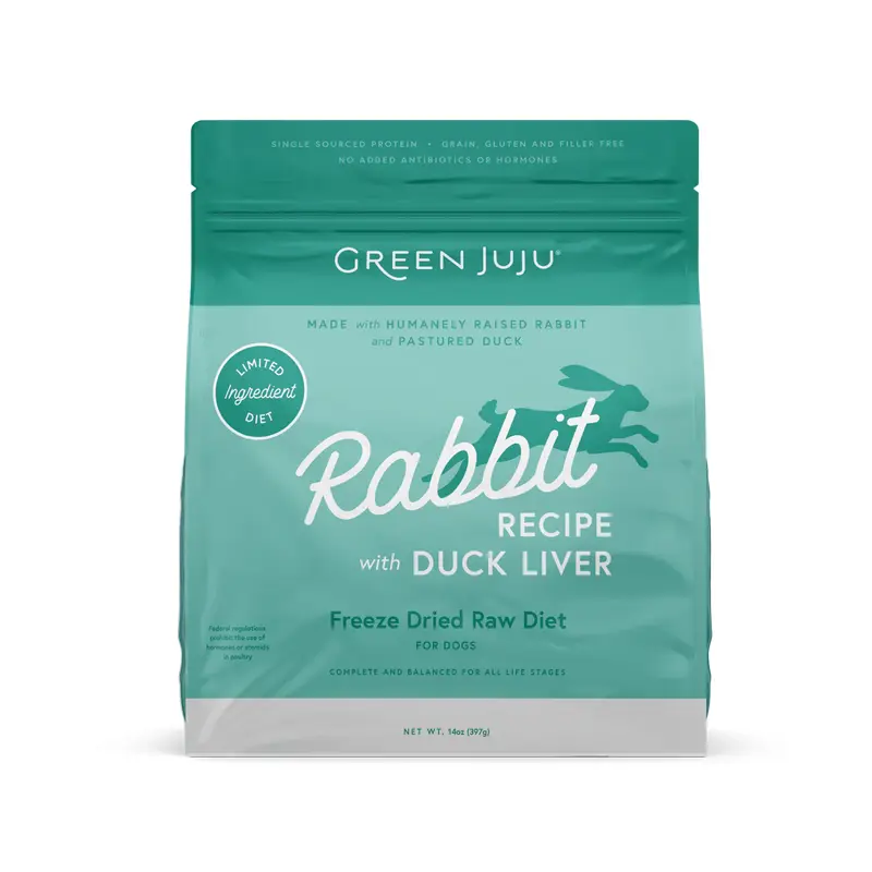 Green Juju Rabbit Recipe With Duck Liver Freeze Dried Dog Food (14OZ)