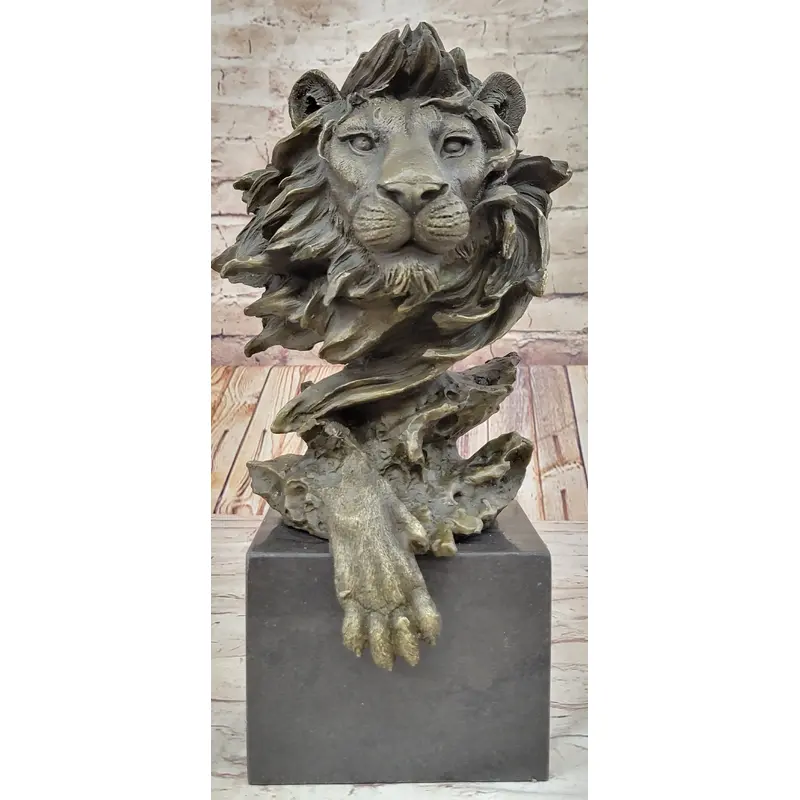 Hand Made African Lion Bust Museum Quality Bronze Sculpture by Barye Figurine