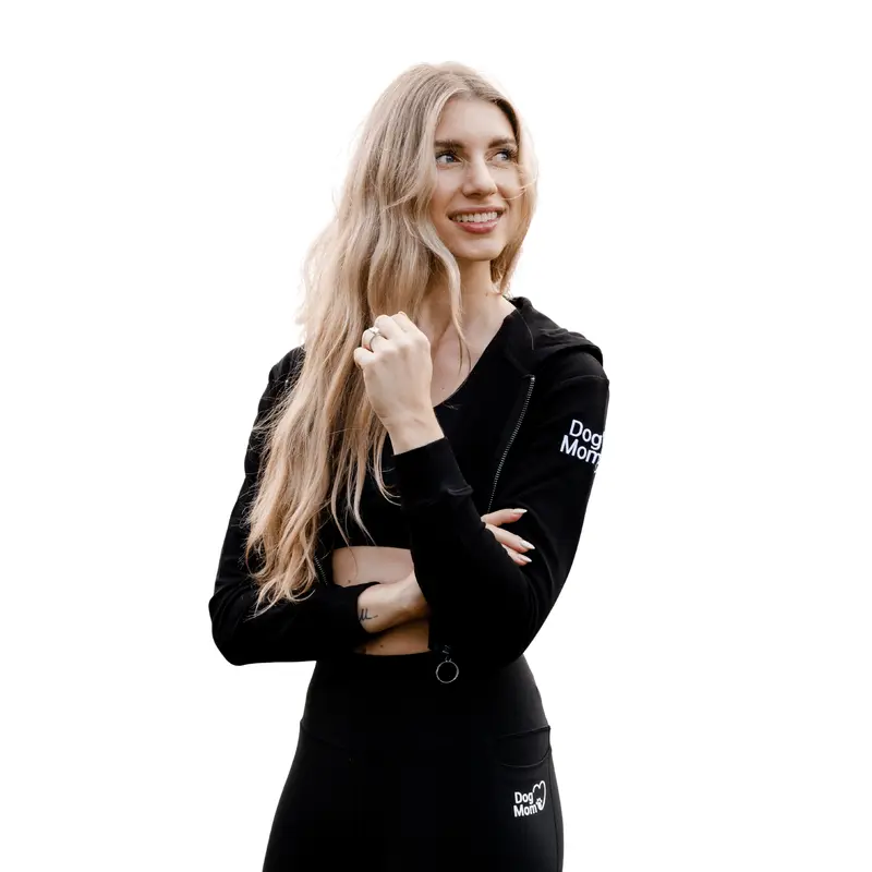 Dog Mom Crop Top Hoodie - Black